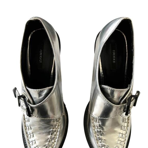 Forever 21 Academia Faux Leather Platform Loafers Silver Size 8 - Picture 4 of 9